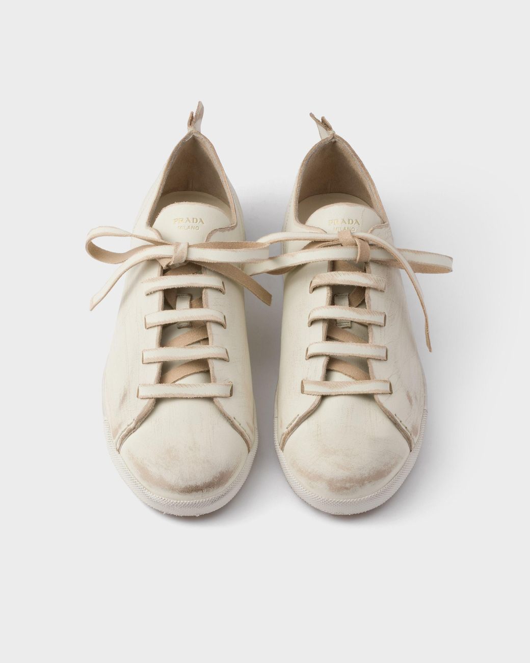 Prada White Round-Toe Lace-Up Sneakers
