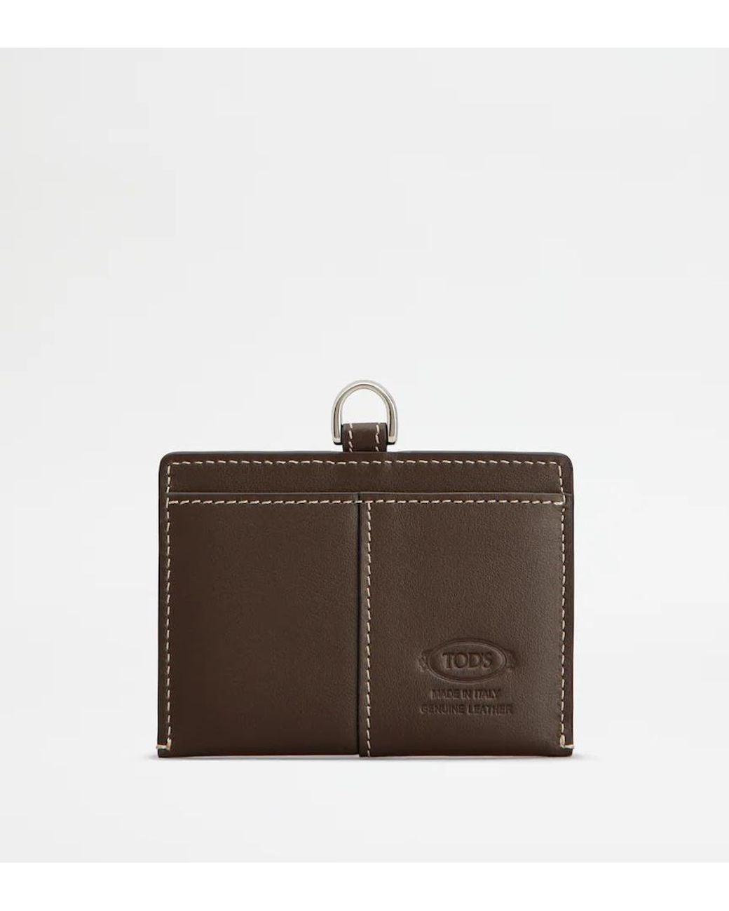 Tod's Brown Topstitch Badge Cardholder for men