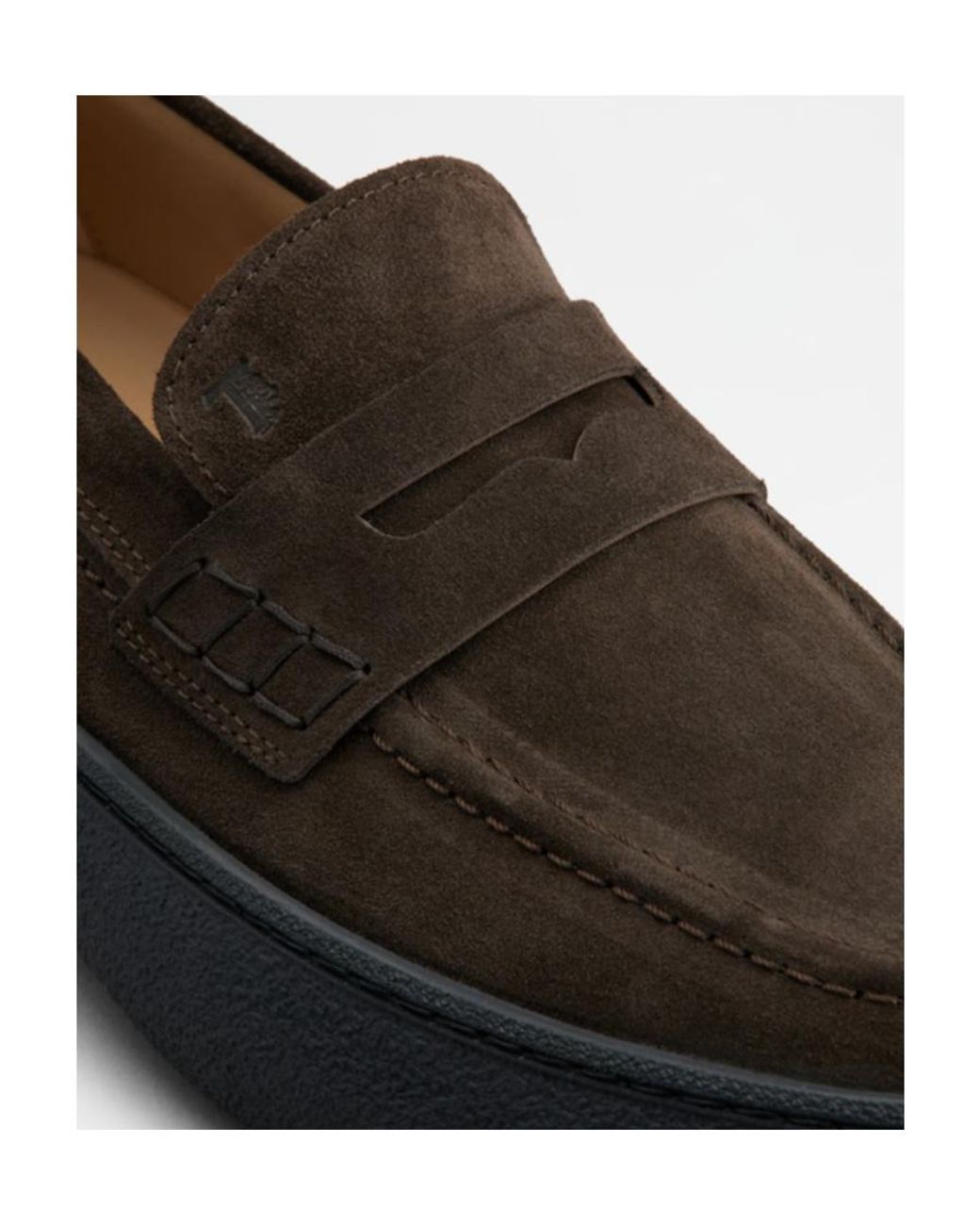 Tod's Brown Logo-Stamped Suede Penny Loafers for men