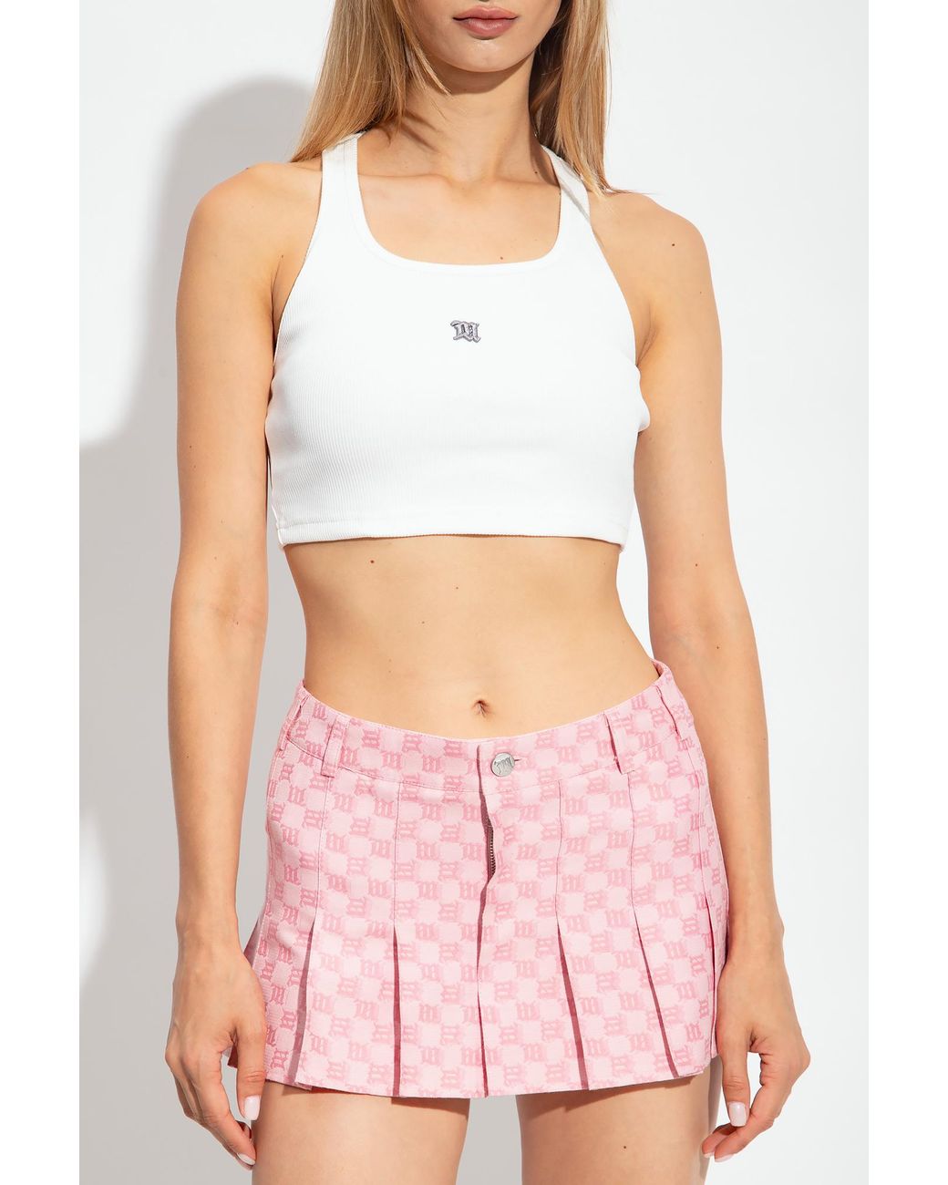 M I S B H V White Logo Embroidered Ribbed Tank Top