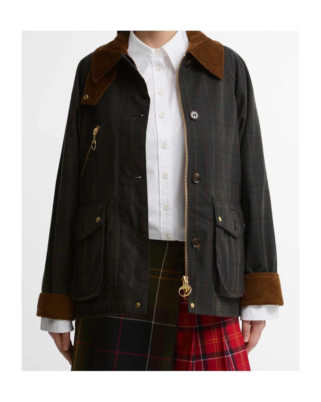 Barbour Black Marena Check Waxed Jacket