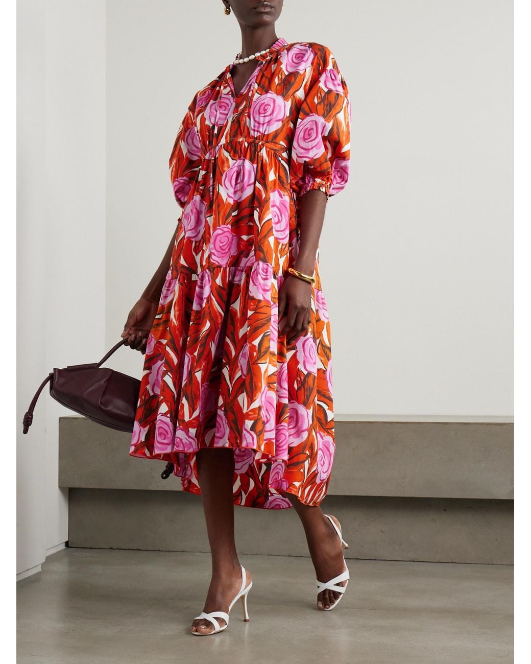 Diane von Furstenberg Artie Gathered Tiered Floral-Print Cotton-Blend Midi Dress