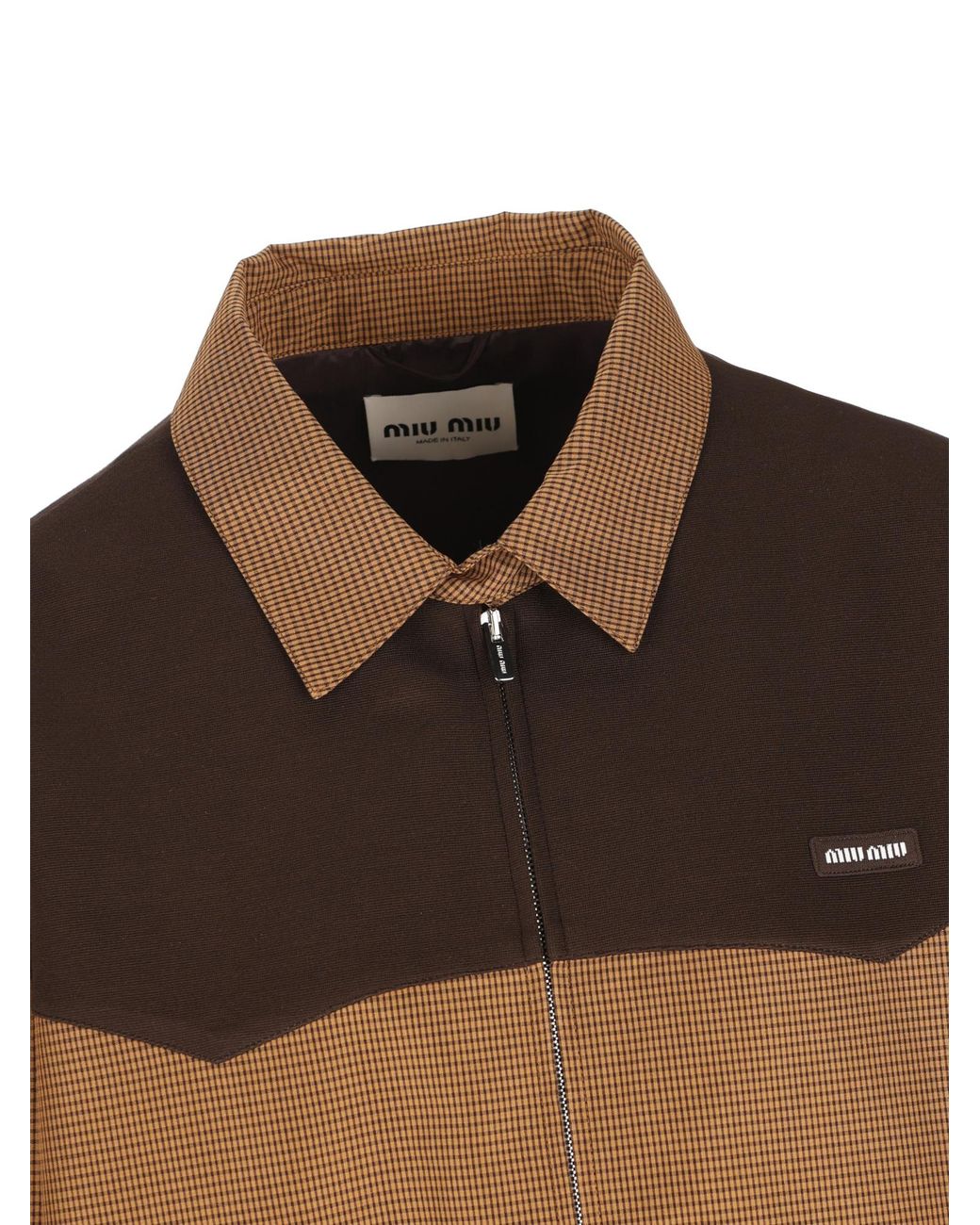 Miu Miu Brown Cotton Gingham Print Blouson Jacket