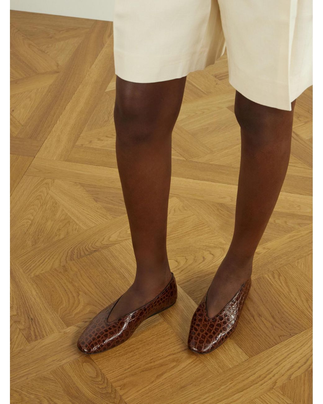 Le Monde Beryl Brown Luna Croc-Effect Leather Flats