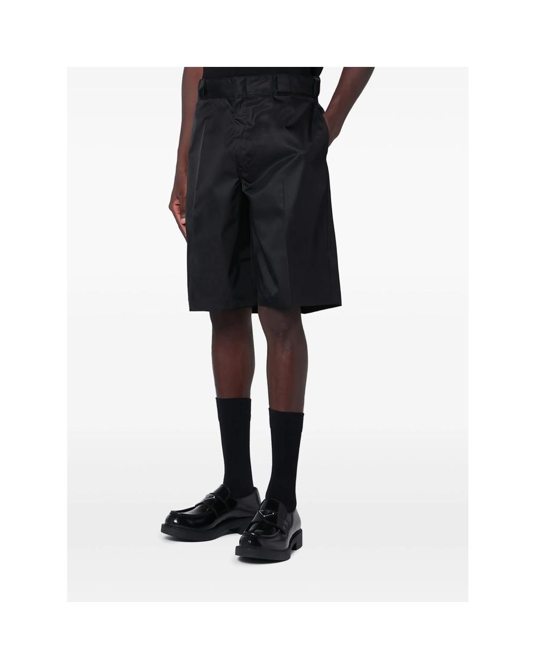 Prada Black Logo Plaque Bermuda Shorts for men