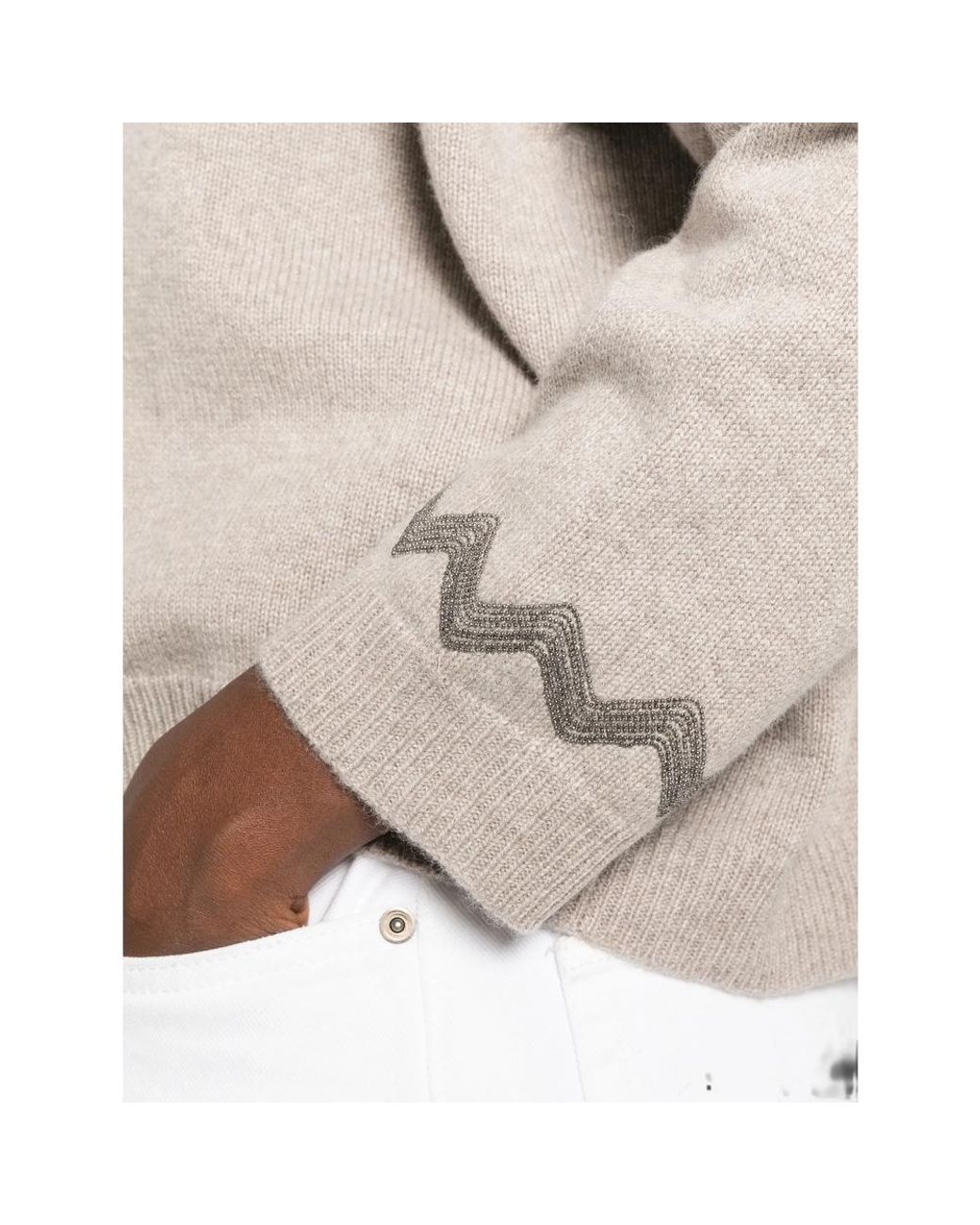 Panicale Natural Bead-Embellished Drop-Shoulder Sweater