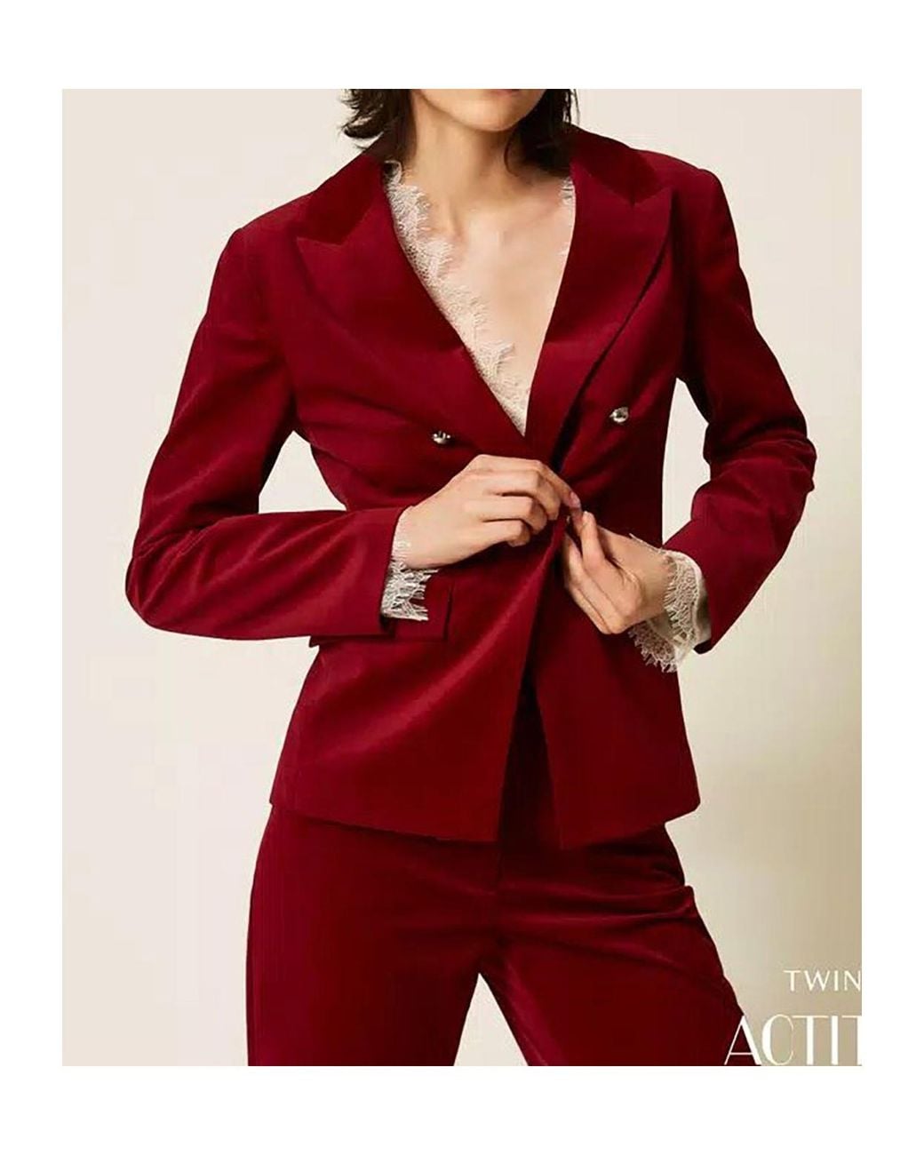 Twinset Red Double-Breasted Blazer