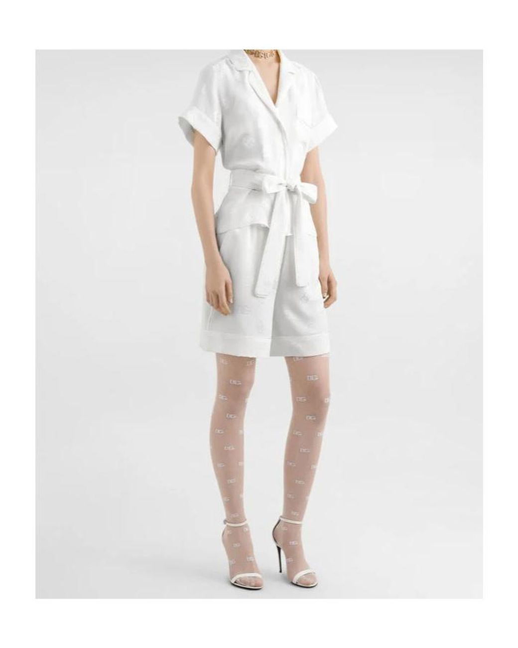 Dolce & Gabbana White All-Over Dg Logo Jacquard Satin Shorts