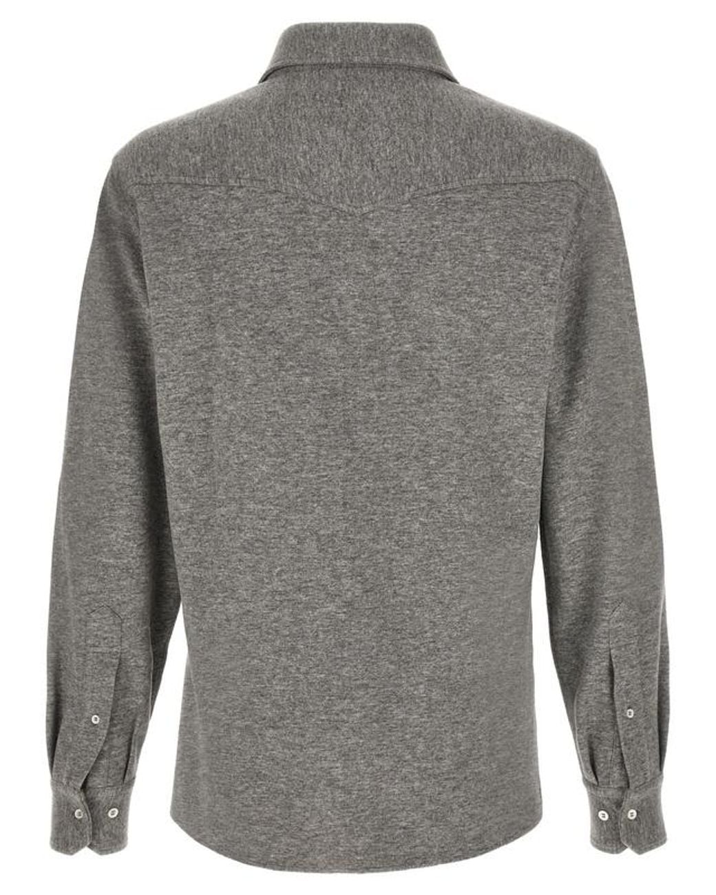 Brunello Cucinelli Gray Patch Chest Pocket Western Shirt for men