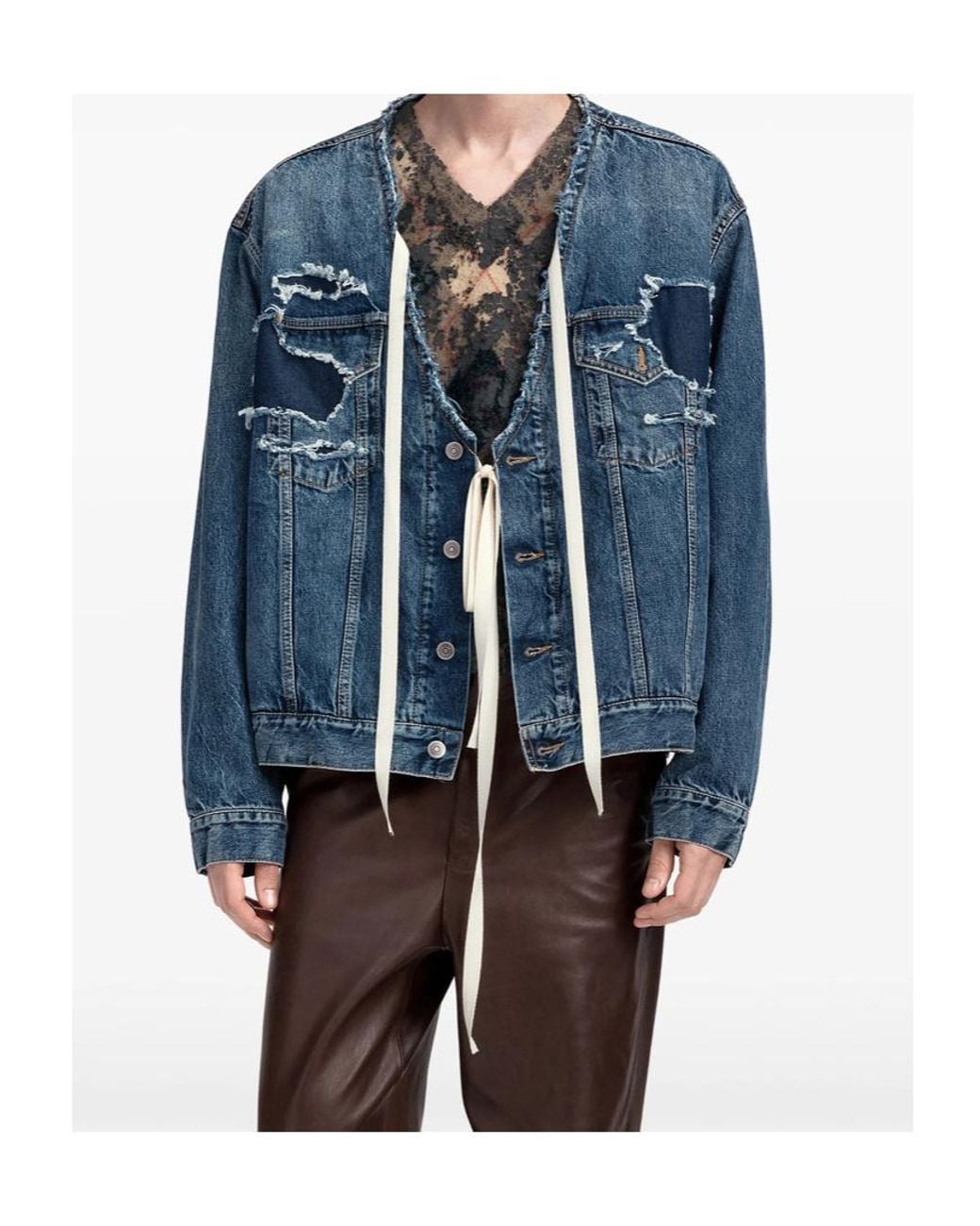 Maison Margiela Blue Distressed Assemblage Denim Jacket for men