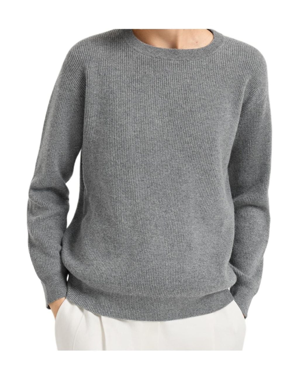Brunello Cucinelli Gray Cashmere English Rib Knit Sweater