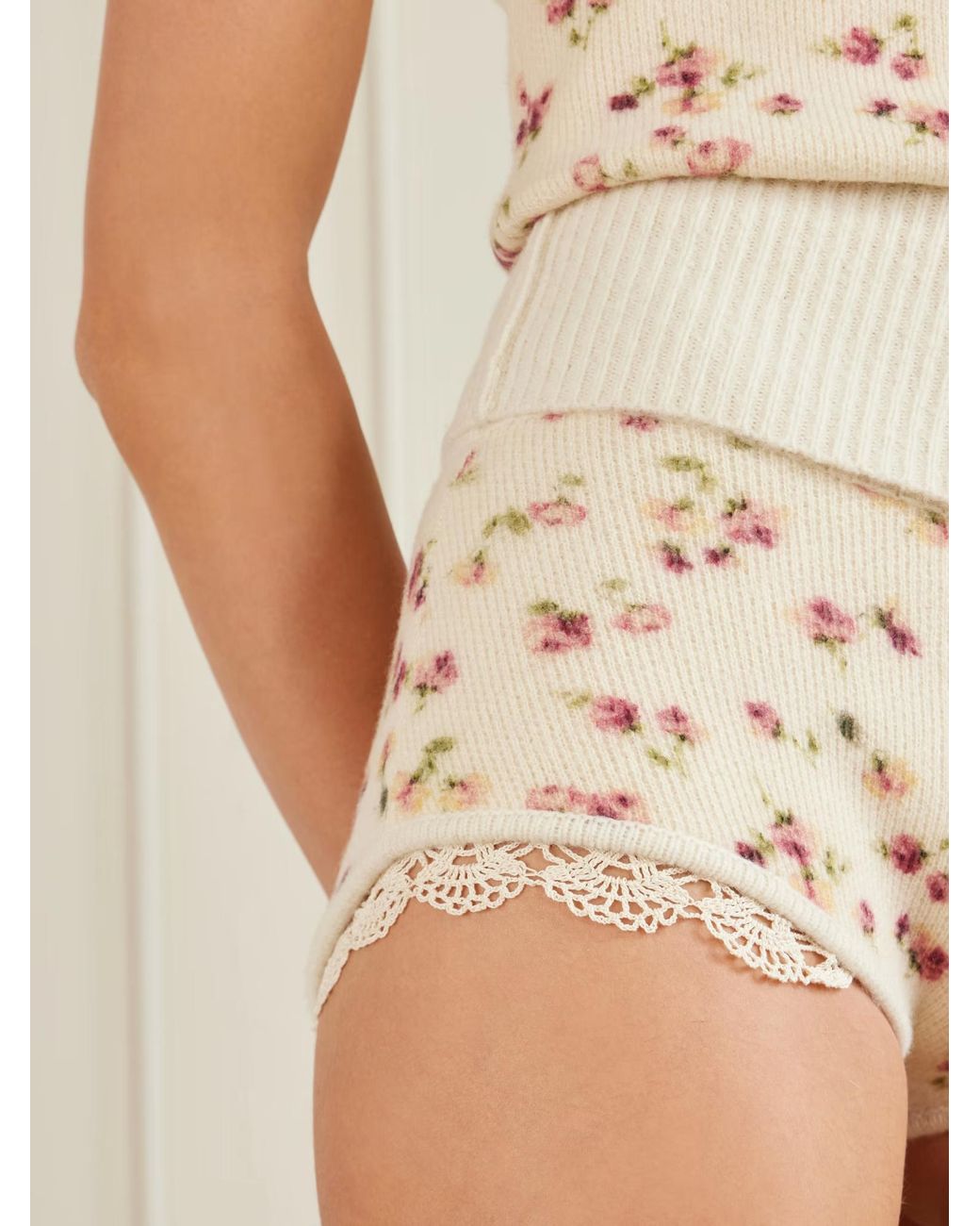 Magda Butrym Natural Floral-Print Lace Shorts