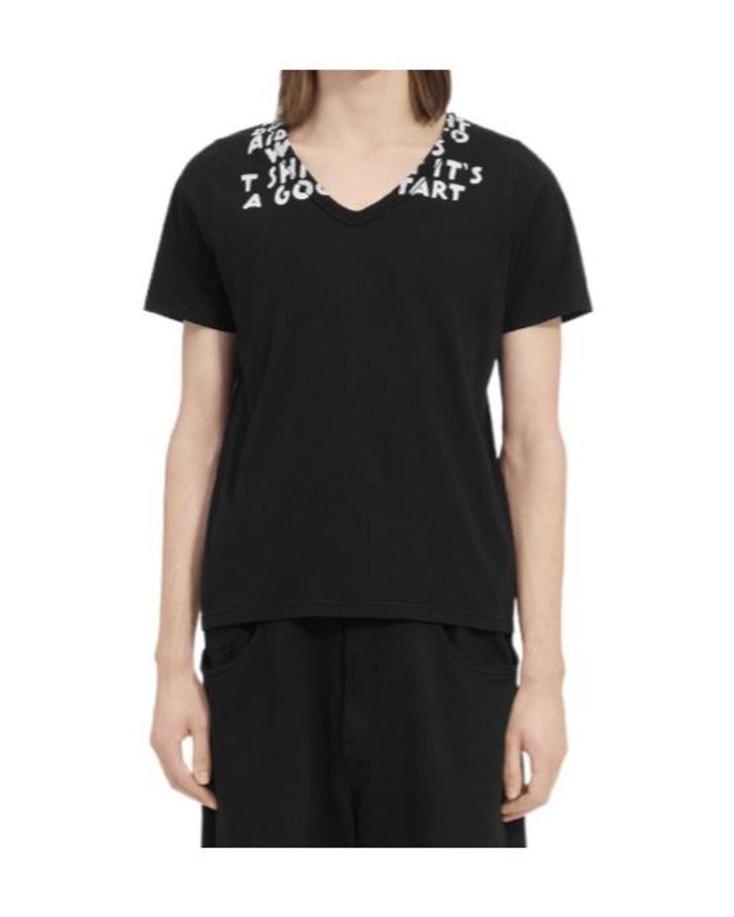 MM6 by Maison Margiela Black Printed Crewneck T-Shirt for men