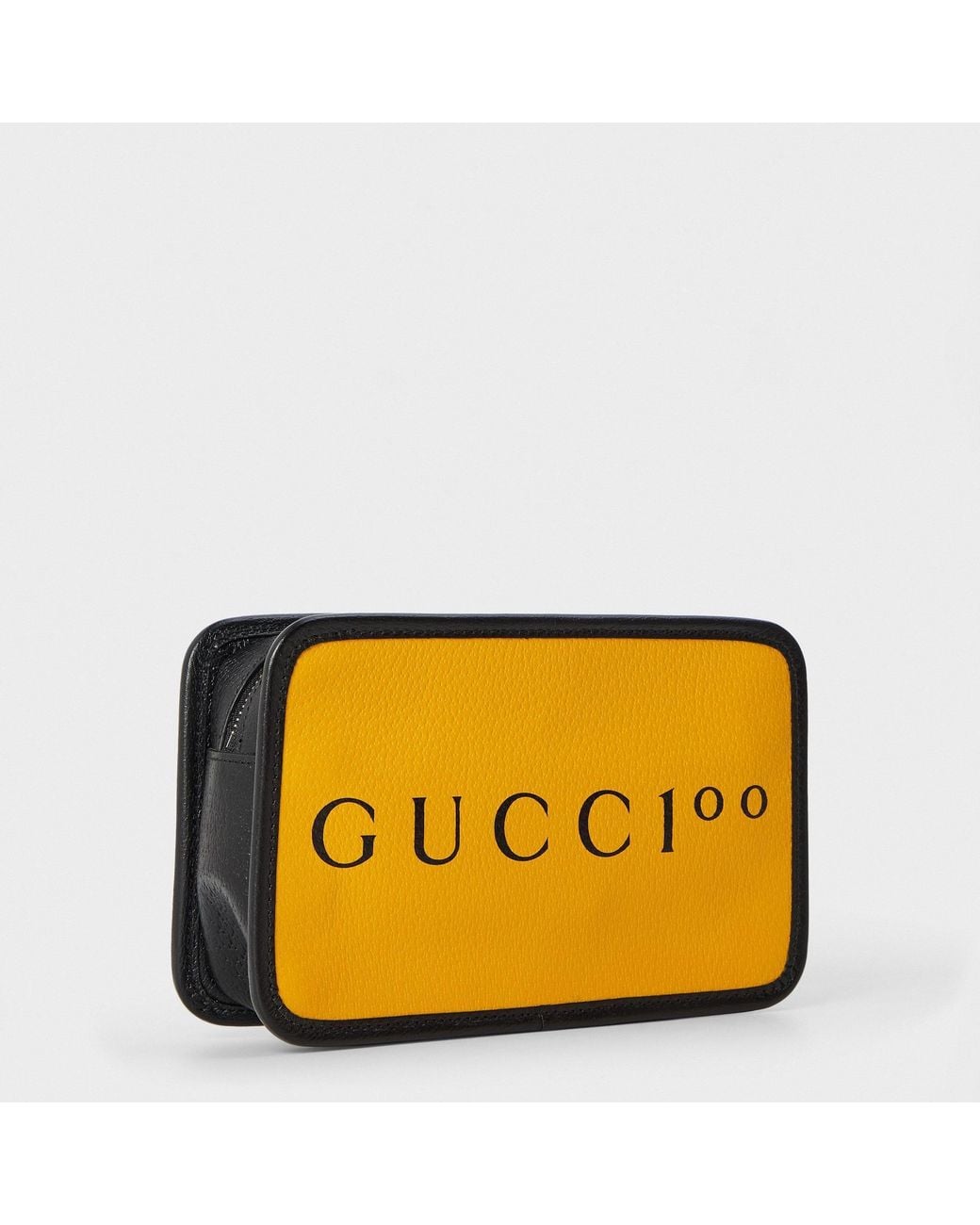 Gucci Yellow Color Stripe Slogan Zip Pouch for men