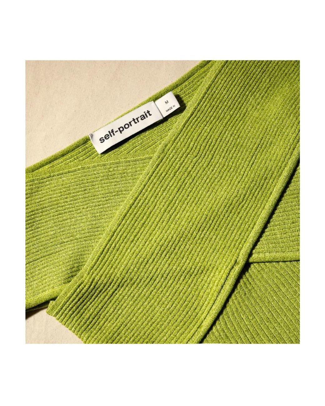 Self-Portrait Green Lurex Knitted Off-Shoulder Top