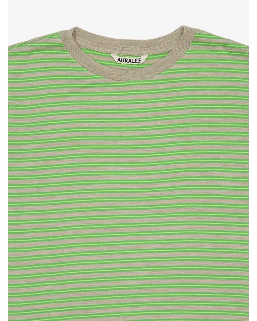 Auralee Green Striped Long-Sleeve T-Shirt