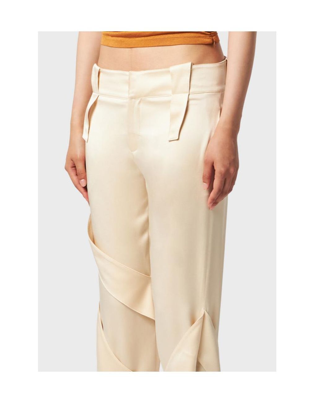 Blumarine Natural Mid-Waist Satin Cargo Trousers
