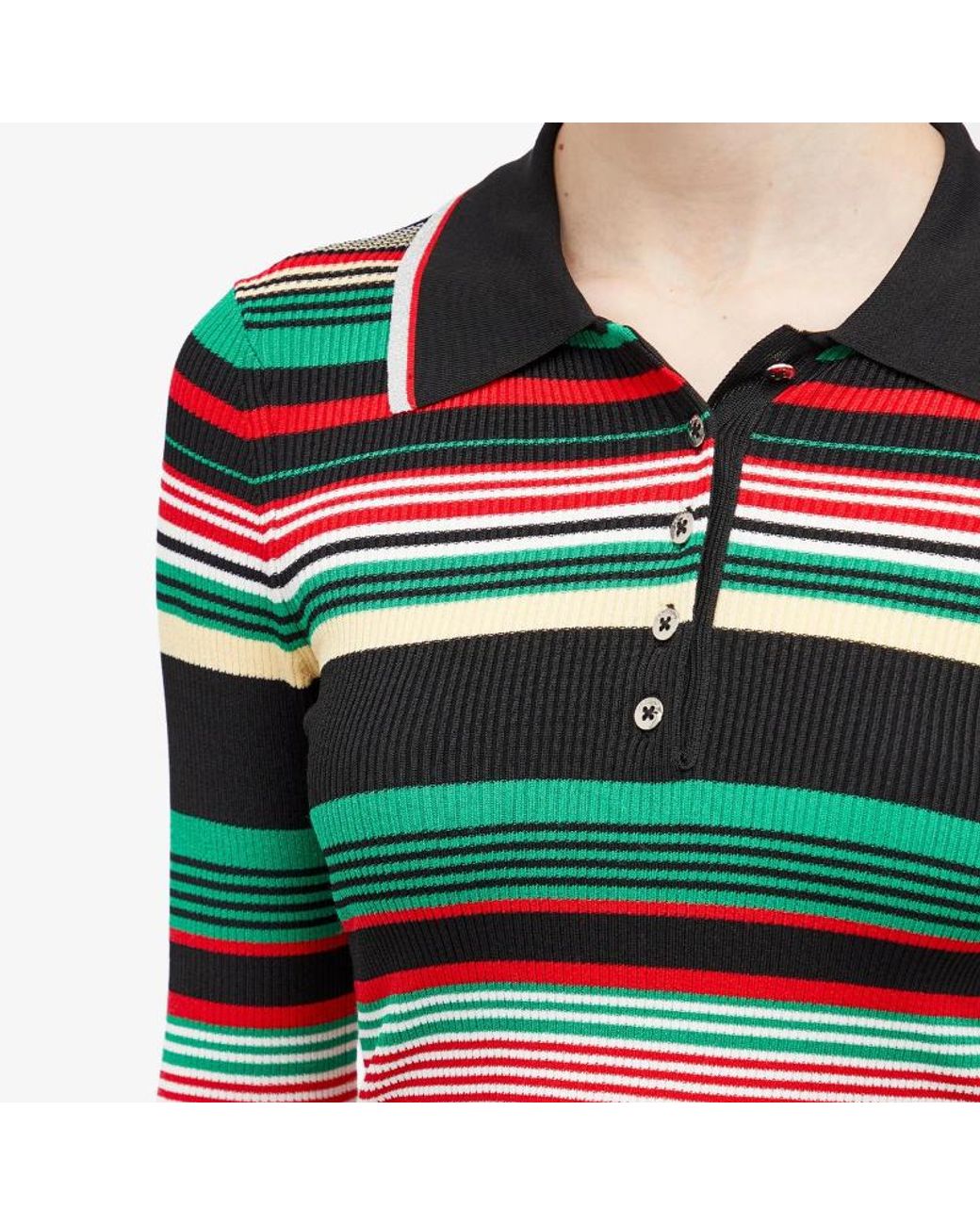 Rabanne Black Striped Knitted Polo Top
