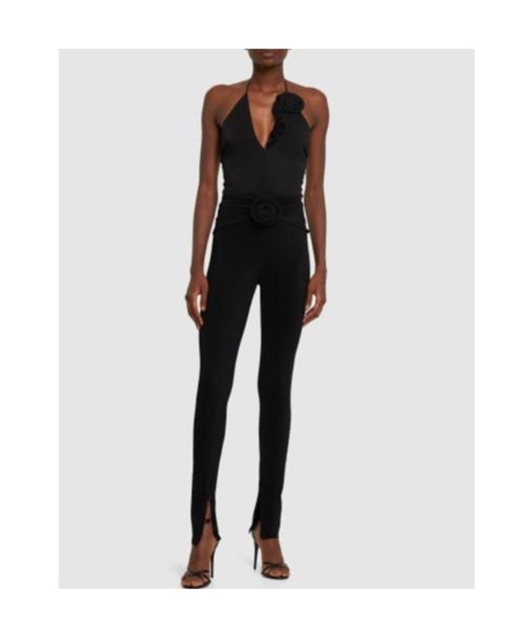 Magda Butrym Black Draped Rose Decorative Casual Pants