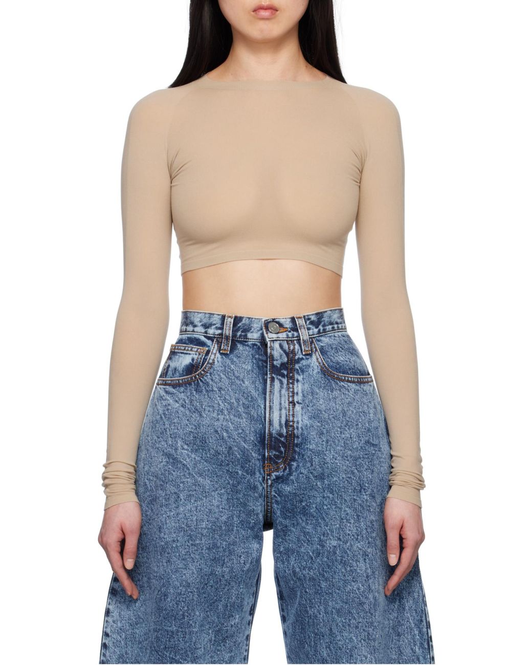 Alaïa White Alaïa Crewneck Cropped Knitted Top