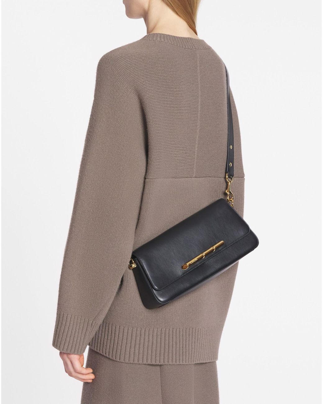 Lanvin Black Sequence Logo Engraved Shoulder Bag