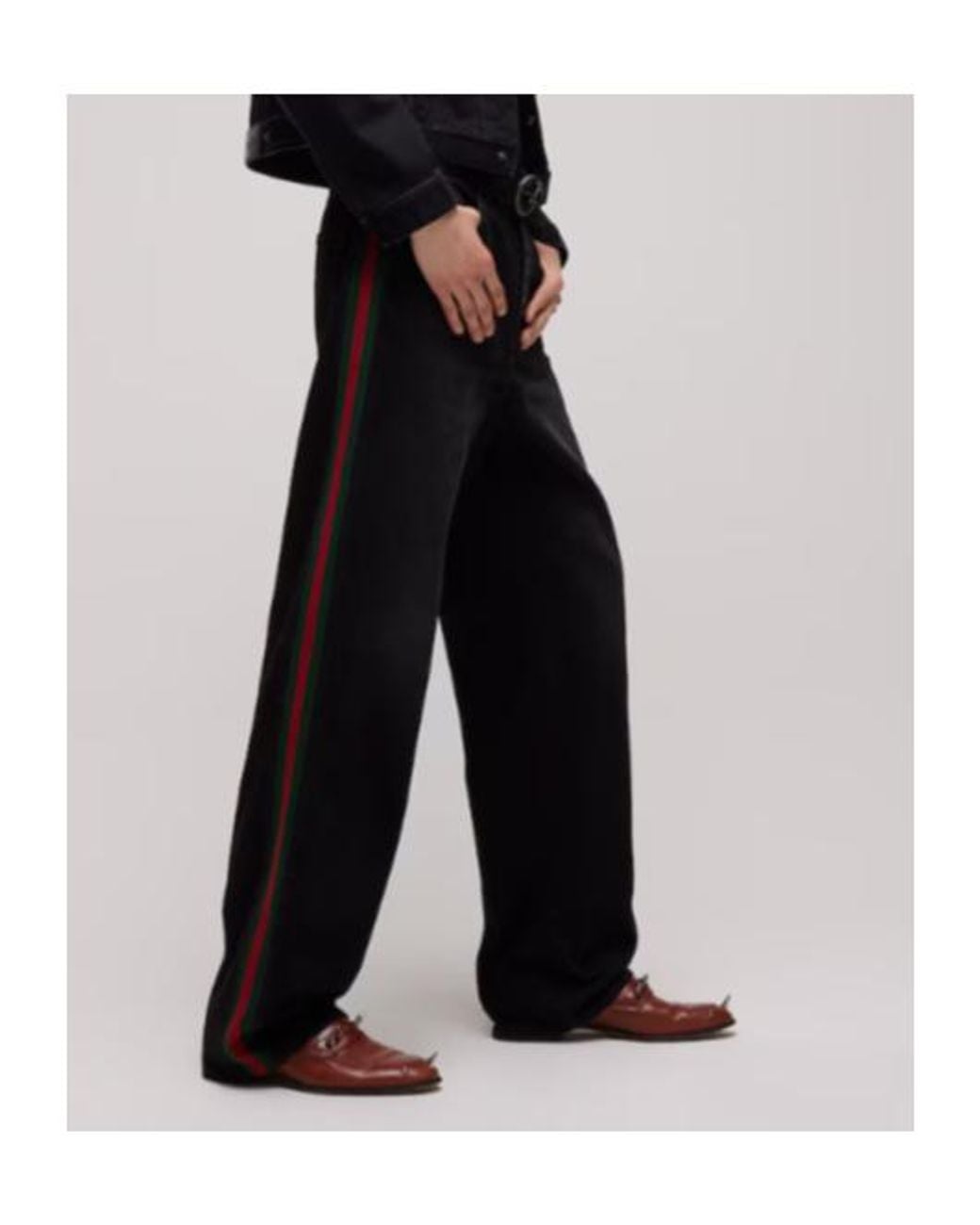 Gucci Black Web Stripe Baggy Jeans for men
