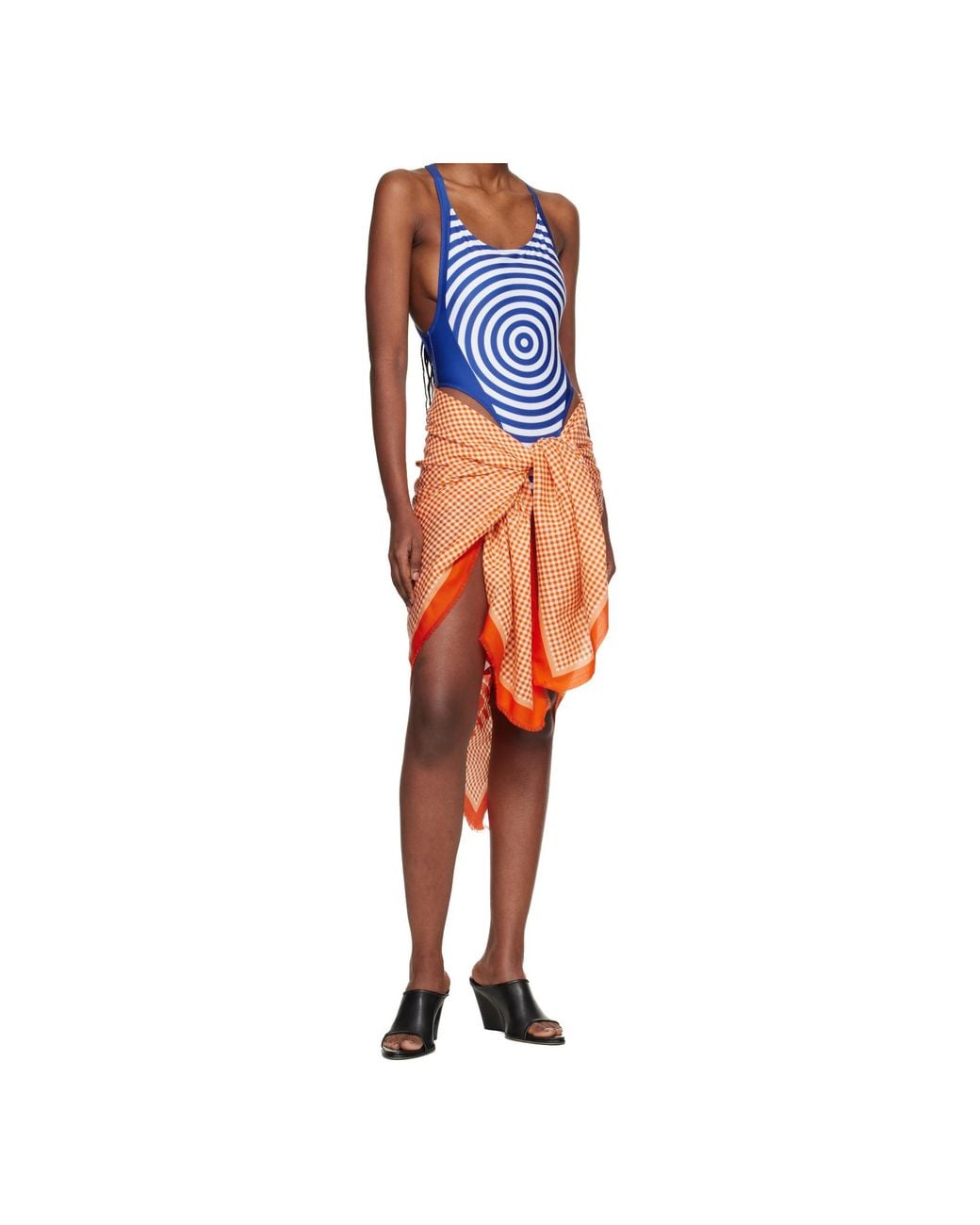Jean Paul Gaultier Orange Checkered Square Scarf