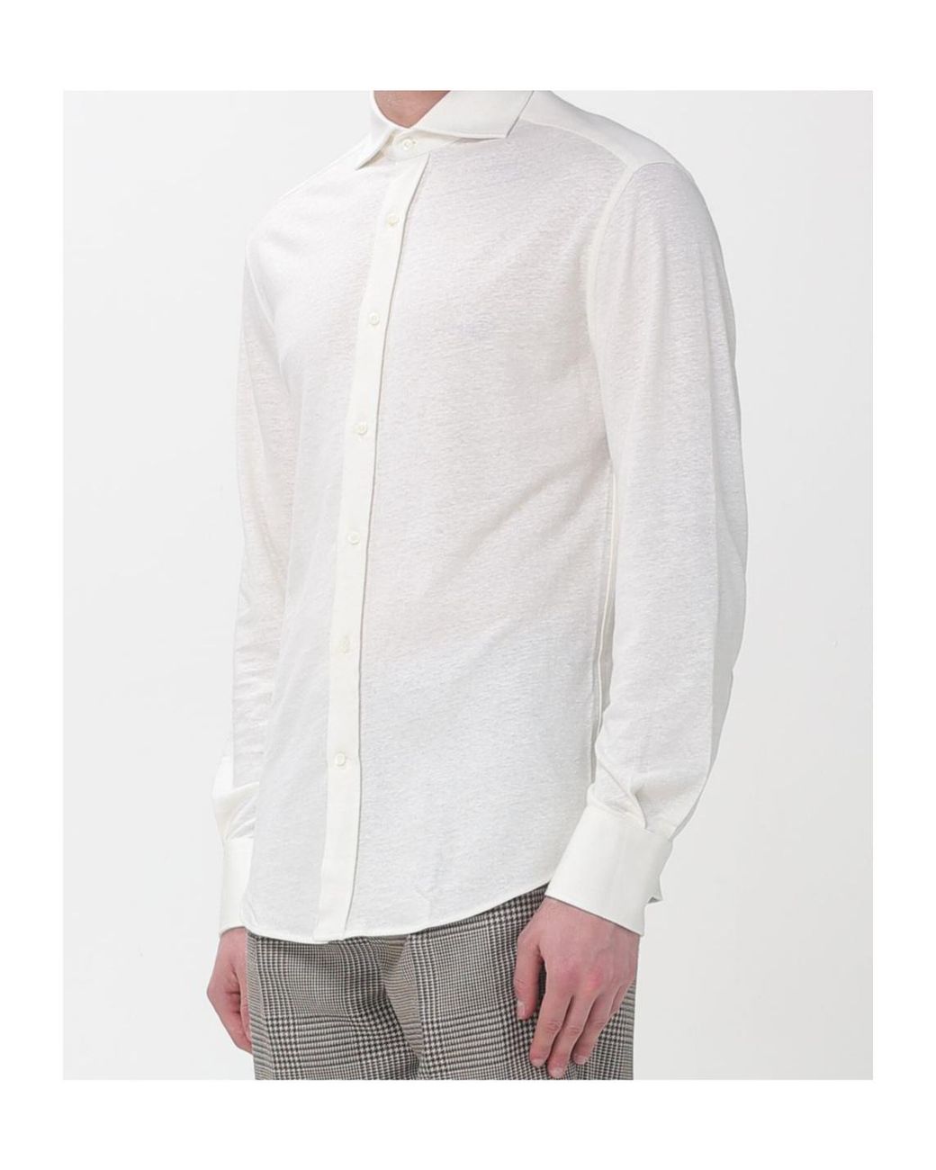 Brunello Cucinelli White Spread Collar Mélange Jersey Shirt for men