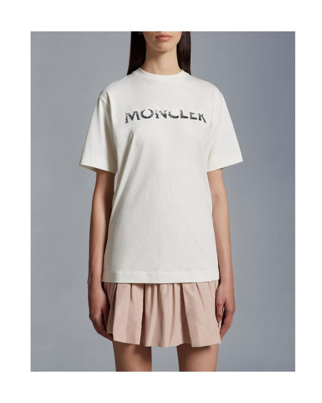 Moncler White Logo Embellished Crewneck T-Shirt
