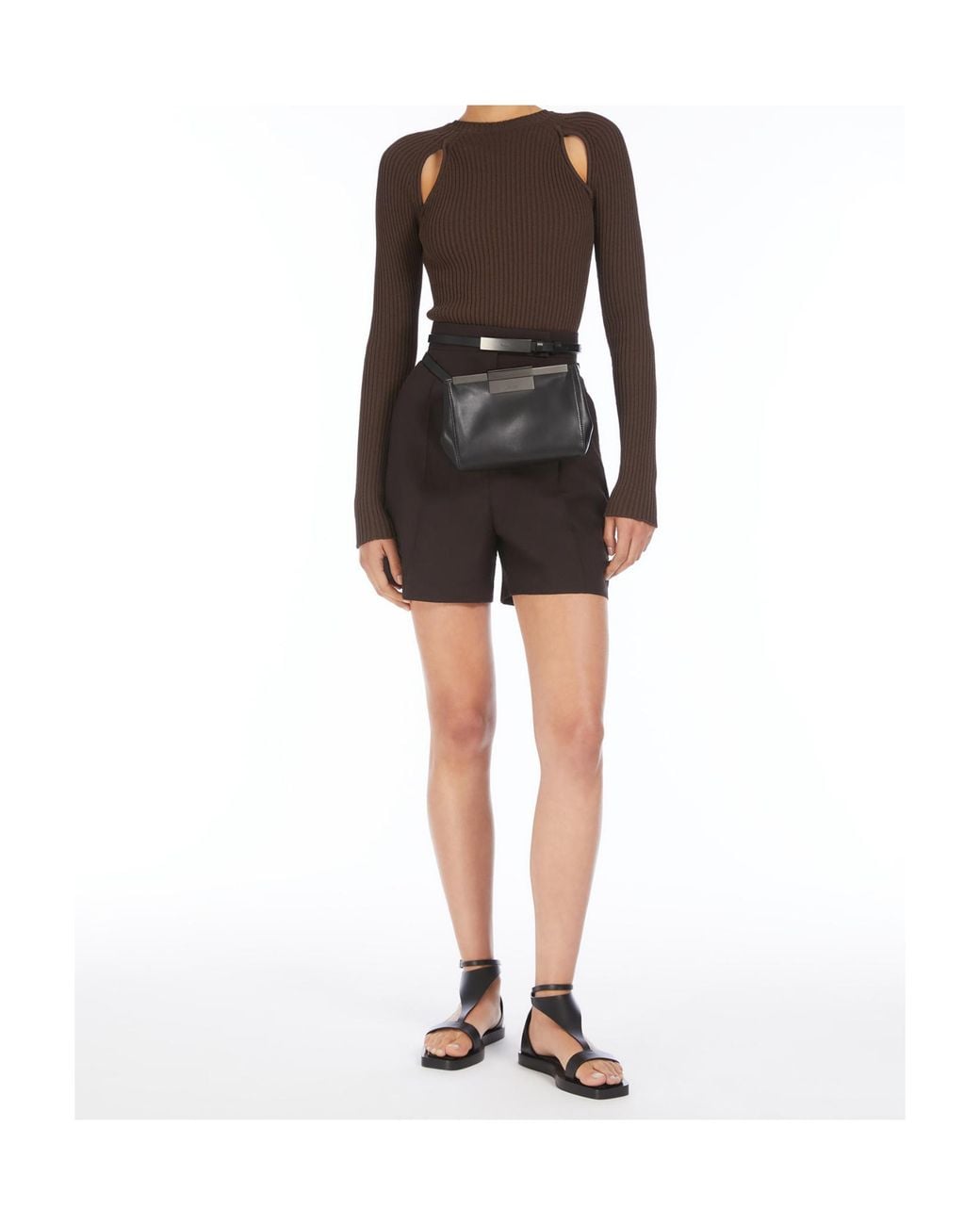 Max Mara Black Cut-Out Ribbed Long-Sleeve Top