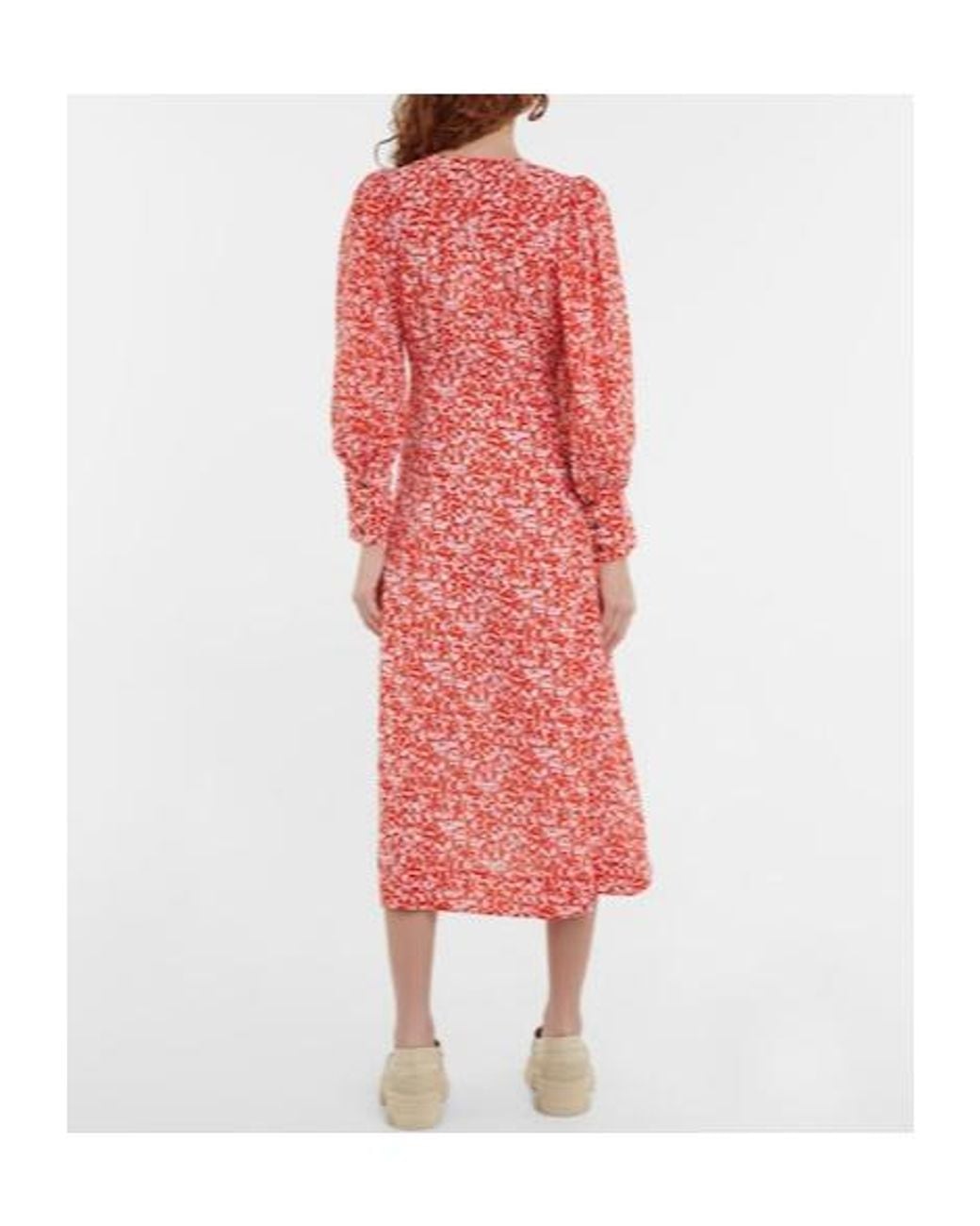 Ganni Red Floral Print Midi Dress