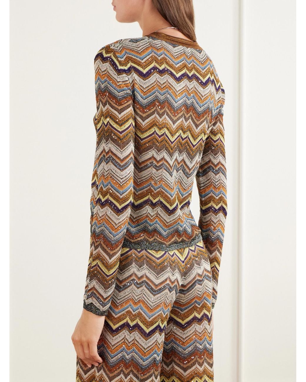 Missoni Brown Striped Metallic Crochet-Knit Cardigan