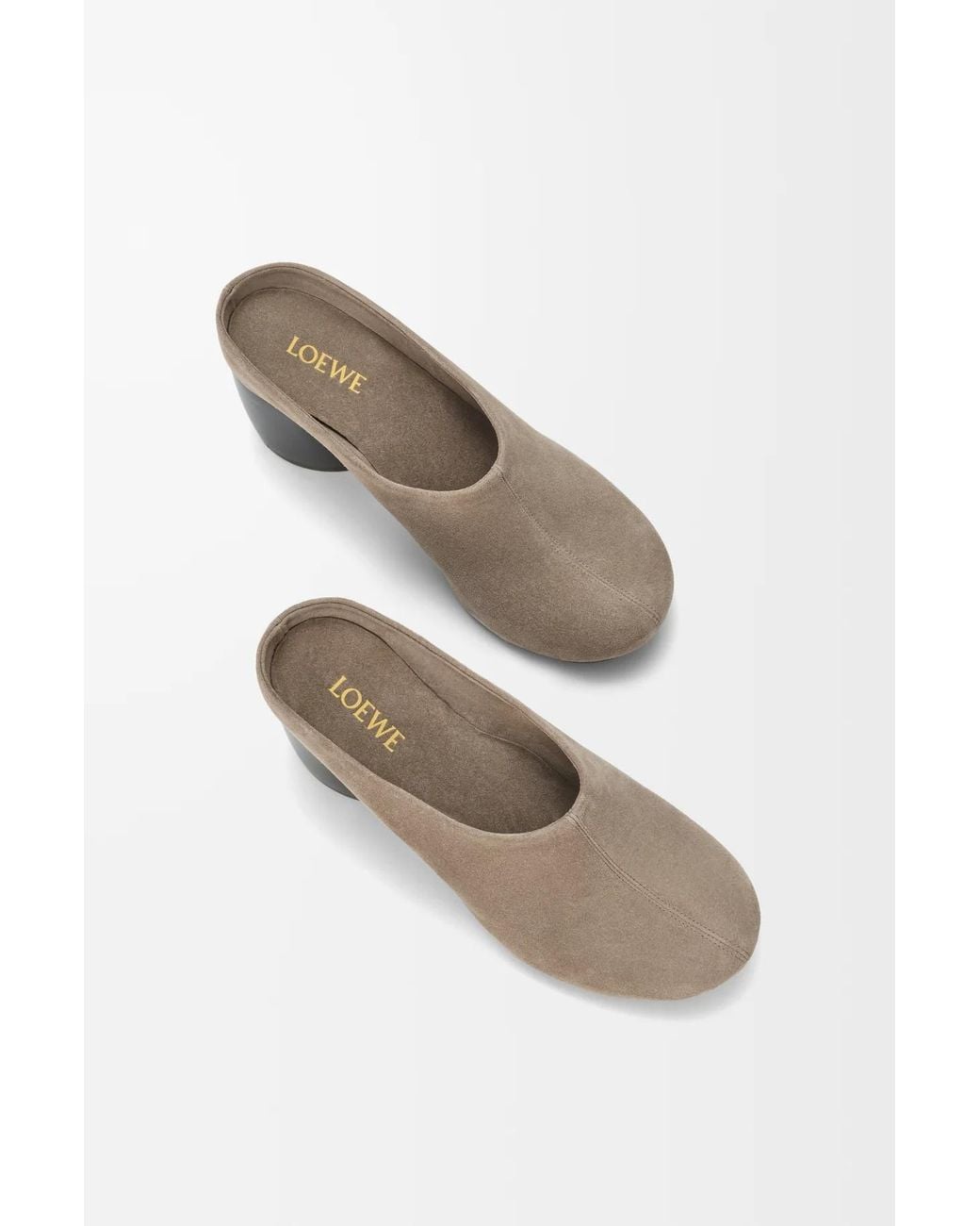 Loewe Gray Oval Block Heel Mules