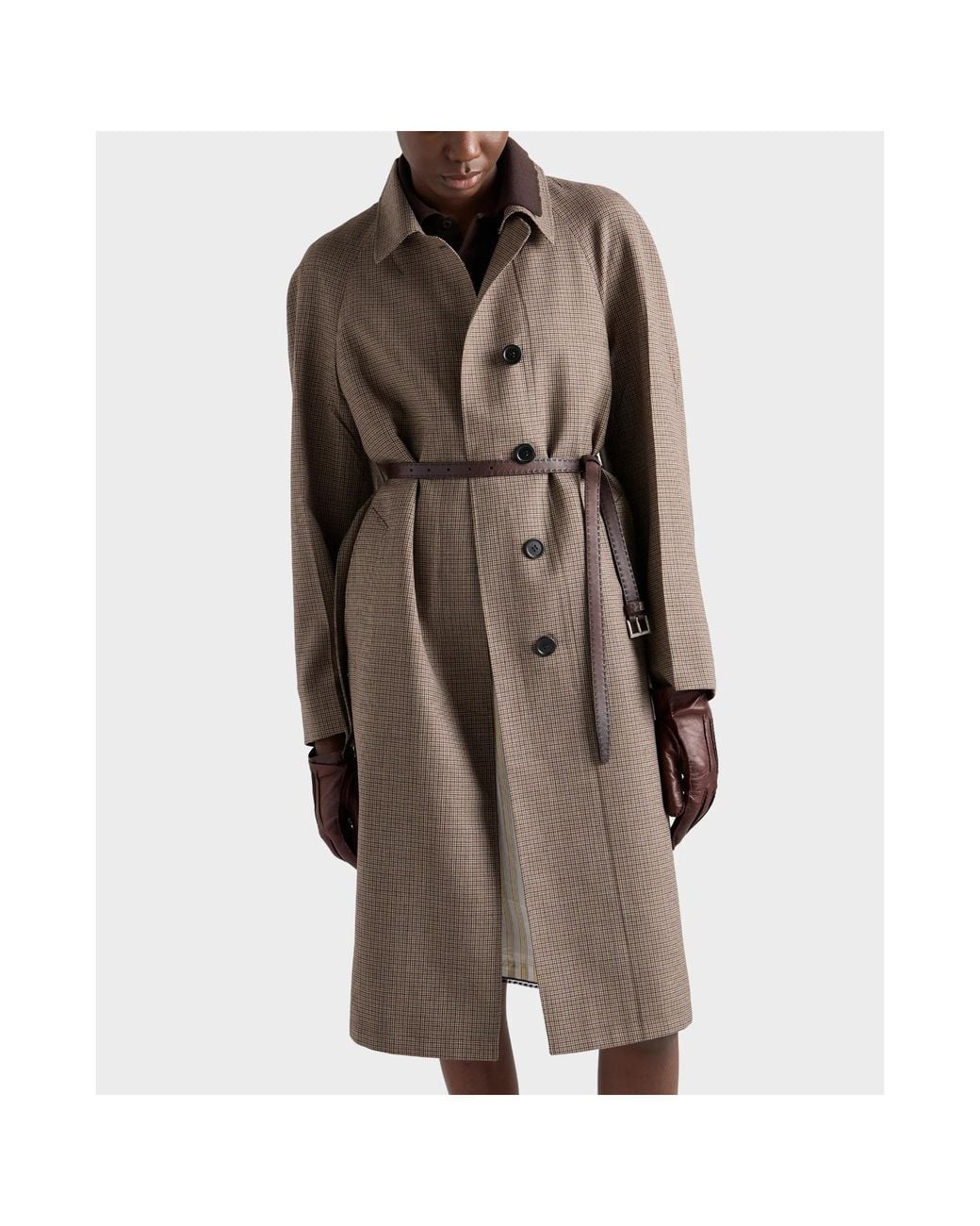 Prada Brown Single-Breasted Houndstooth Check Wool Coat