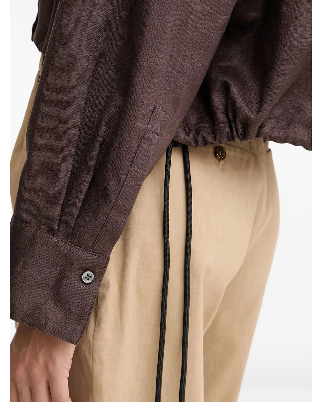 Pinko Brown Drawstring-Hem Cropped Linen Shirt