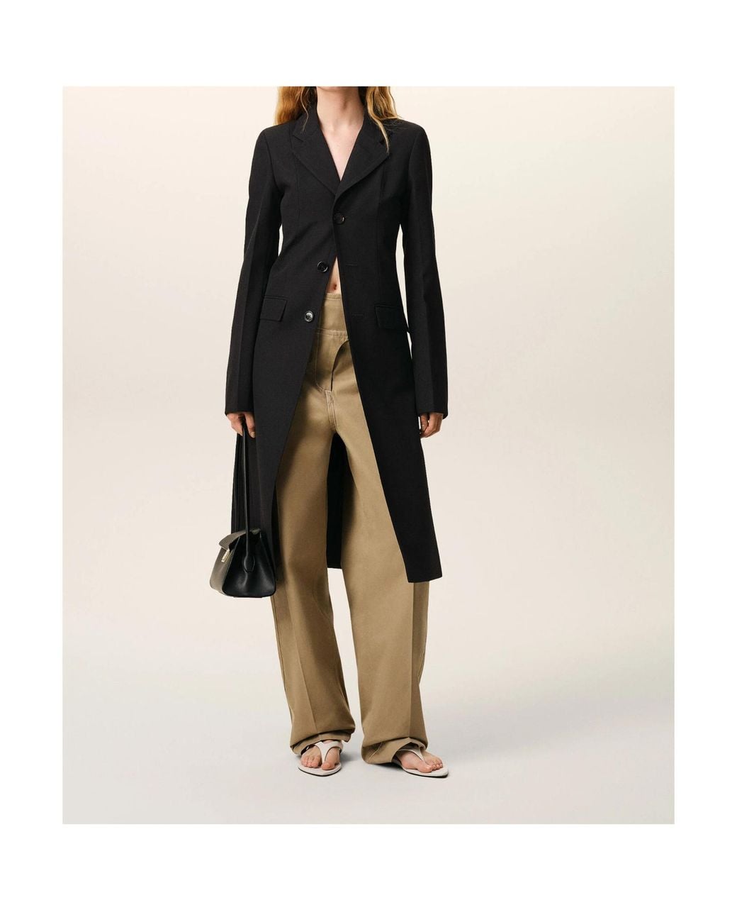 AMI Black Fitted Breasted Coat