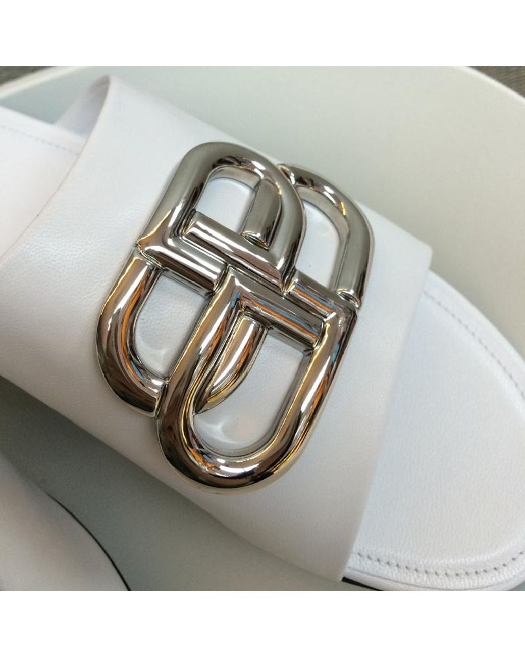 Balenciaga White Bb Buckle Sandals