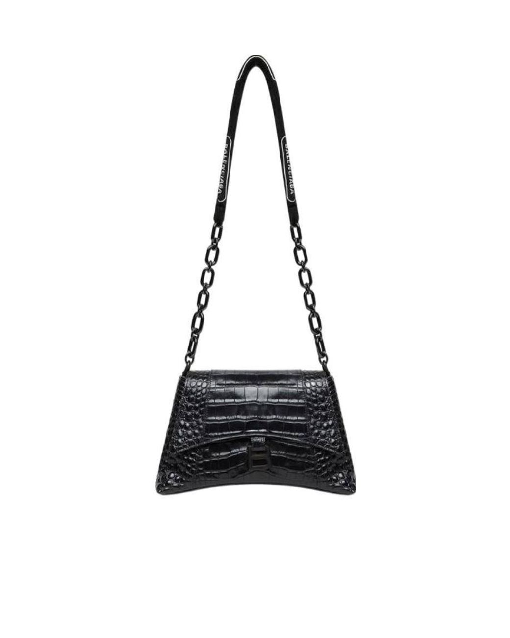 Balenciaga White Borsetta A Tracolla Downtown Con Catena E Lavorazione Coccodrillo Da Donna