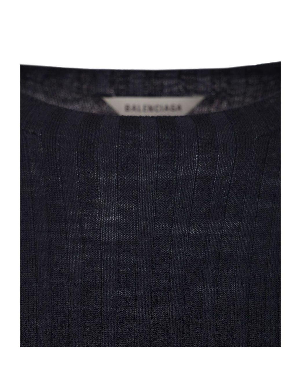 Balenciaga Blue Crewneck Ribbed-Knit Jumper