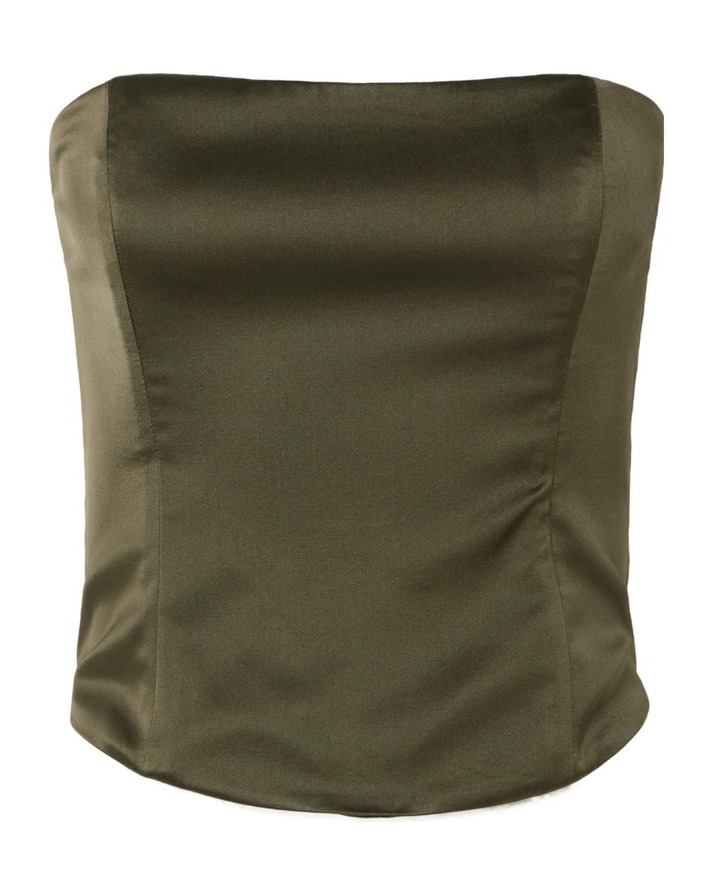 Staud Green Strapless Silk-Blend Satin Top