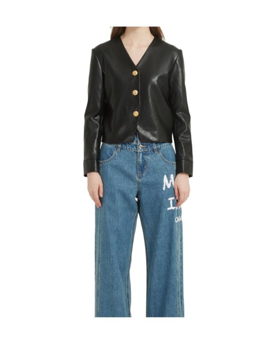 Marissa Chiara Black V-Neck Leather Jacket