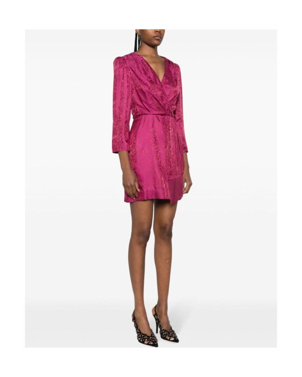 Saloni Pink Long-Sleeved V-Neck Dress
