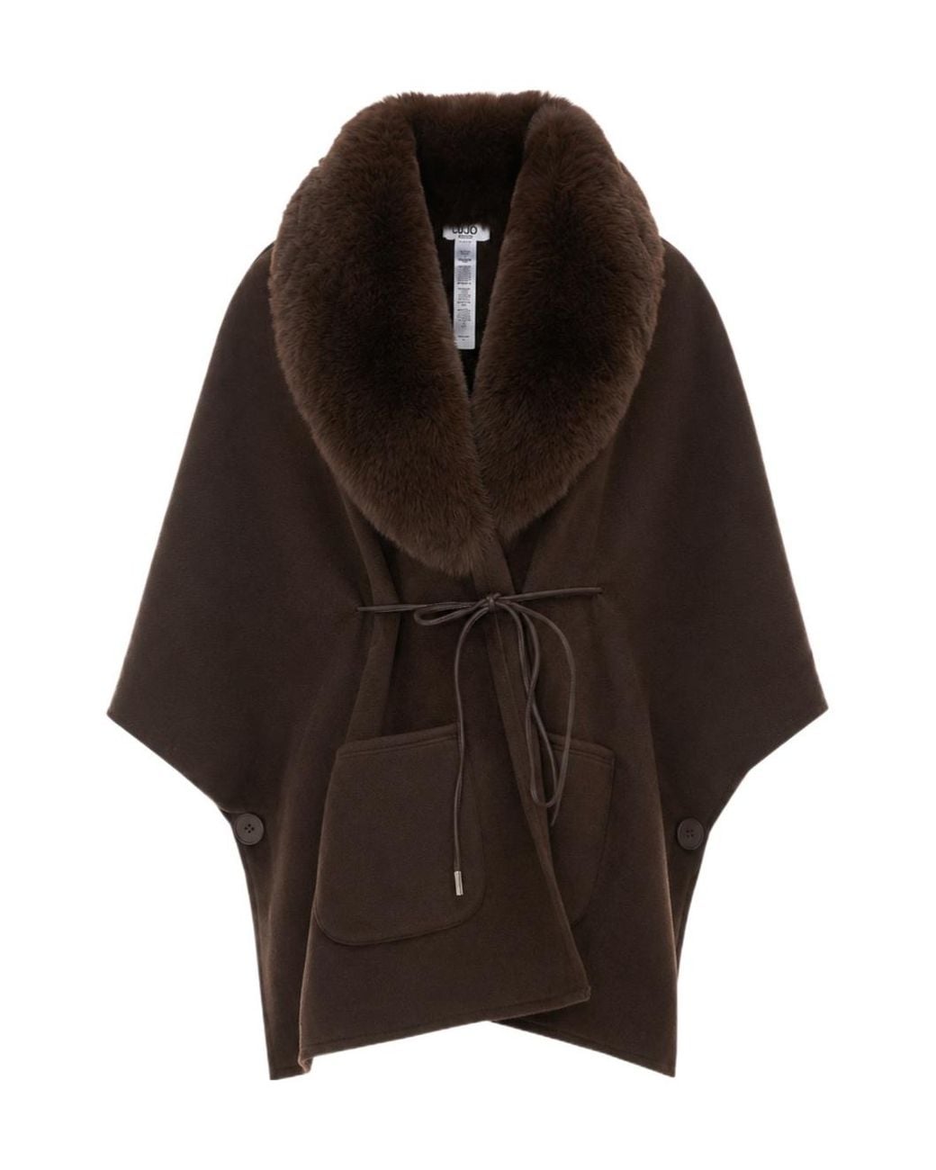 Liu Jo Multicolor Faux Fur Trim Belted Cape