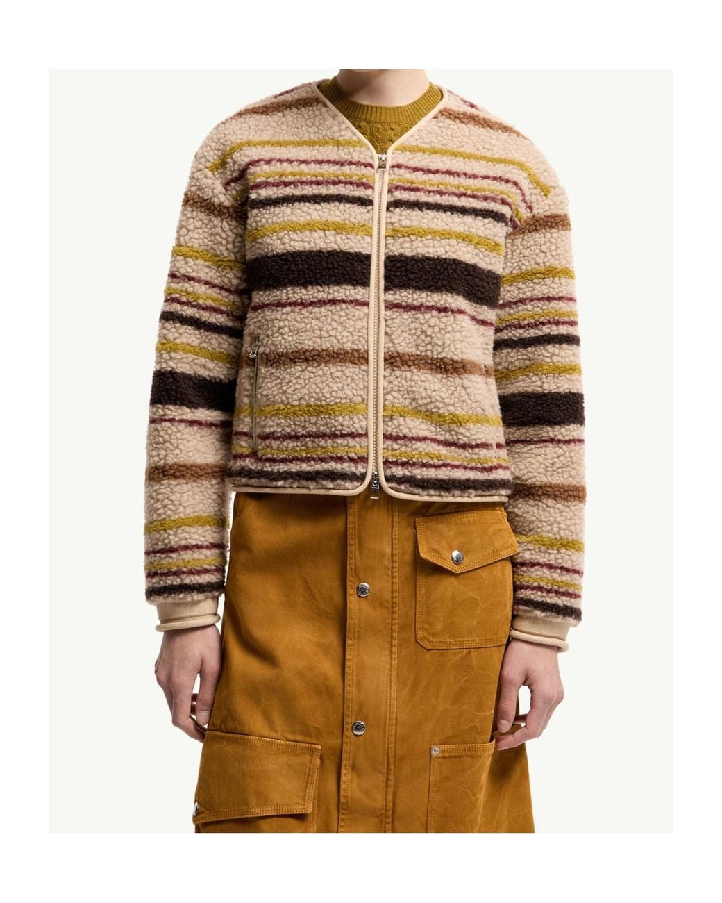 Moncler Natural Zip-Up Textured Cardigan
