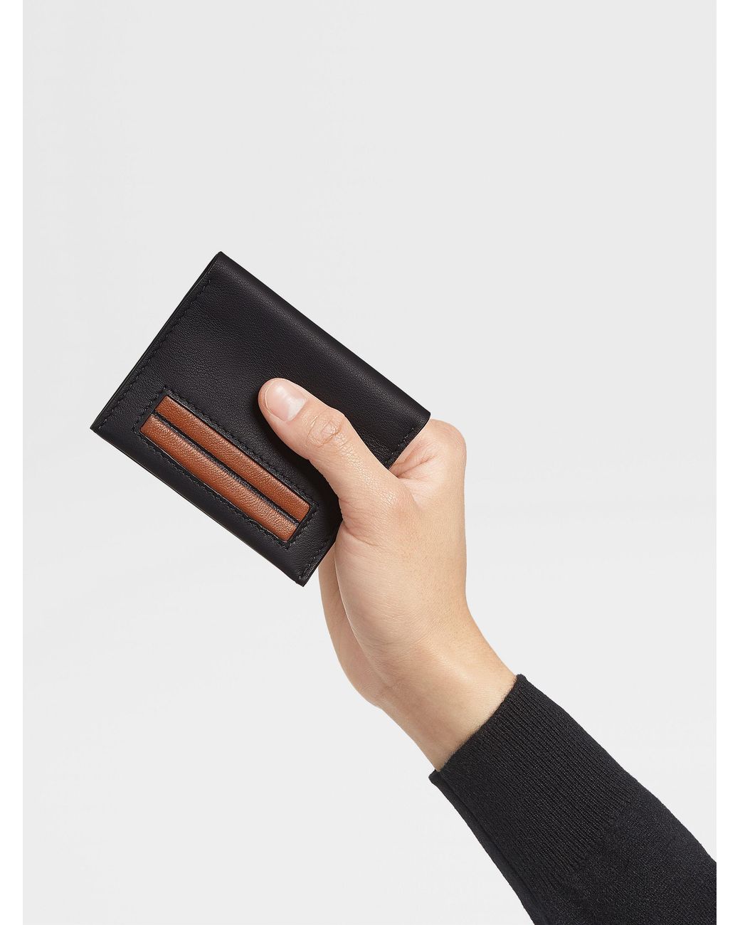 Zegna Black Foldable Leather Cardholder for men
