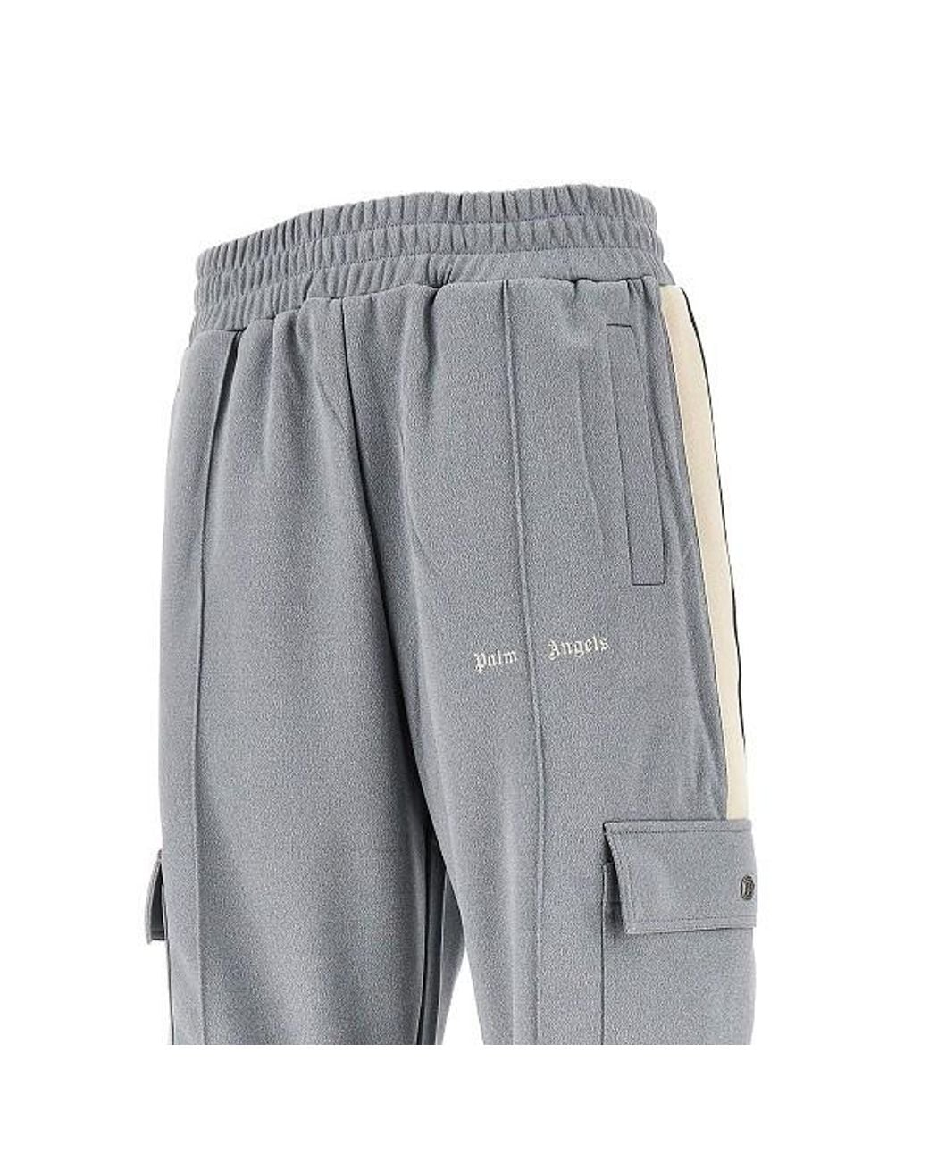 Palm Angels Gray Logo Embroidered Cargo Trousers for men