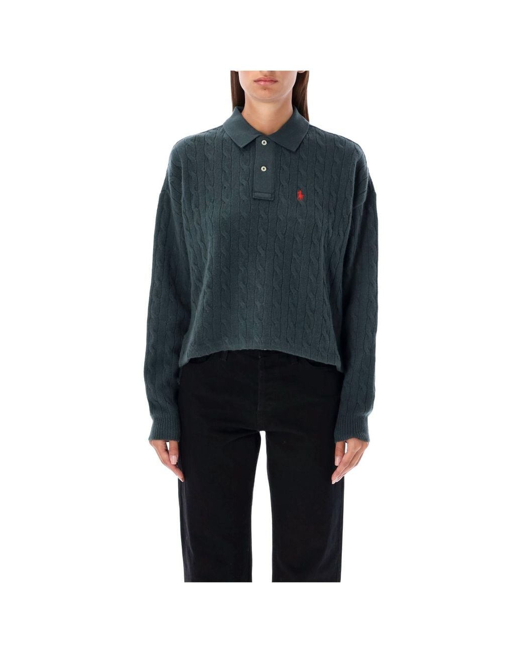 Polo Ralph Lauren Blue Pony Embroidered Cable-Knit Polo Shirt