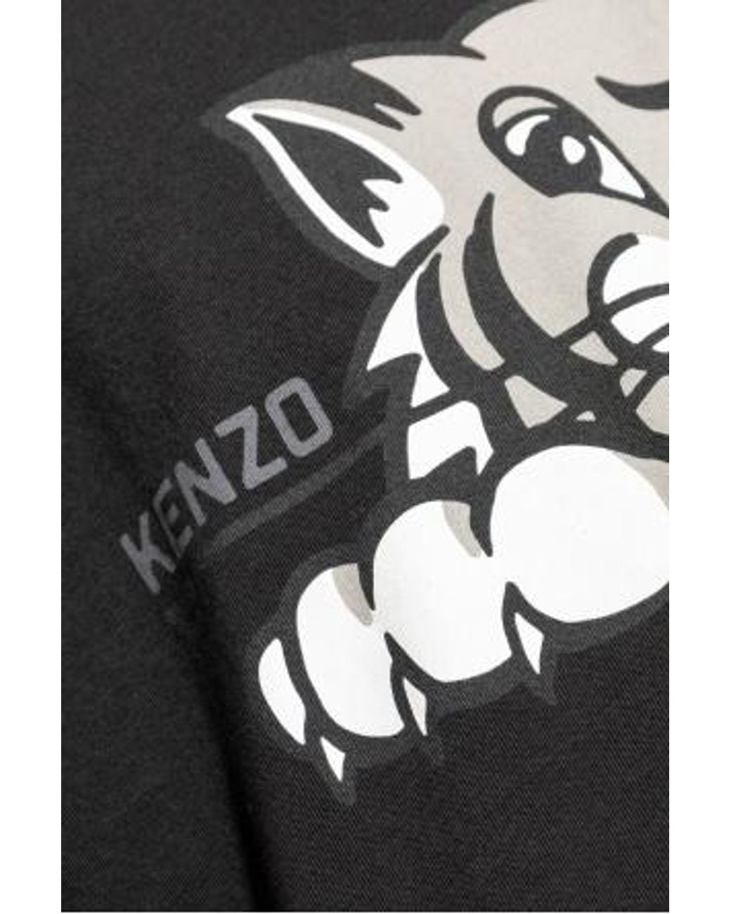 KENZO Black Happy Tiger Printed Crewneck T-Shirt for men