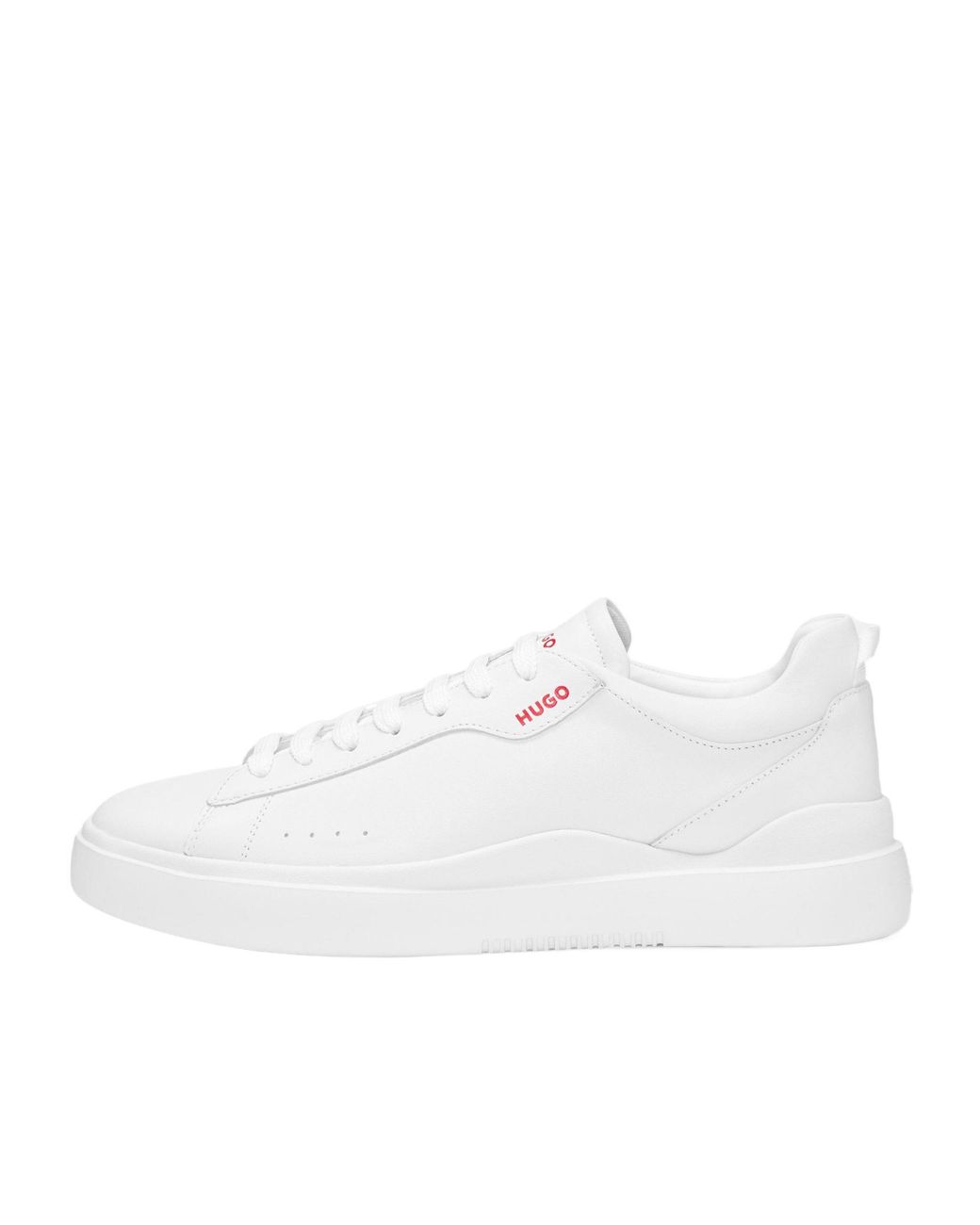 Boss White Solid Color Leather Low Trainers for men