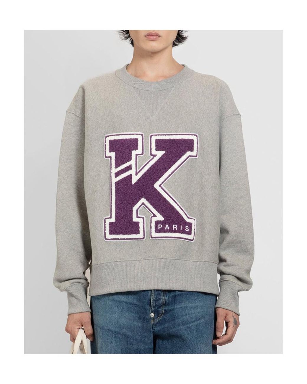 KENZO Gray Logo-Patch Detailed Crewneck Sweatshirt for men